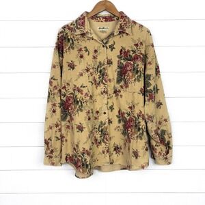 Eddie Bauer Vintage Corduroy Floral Shacket Oversized Button Up Shirt 90s XL